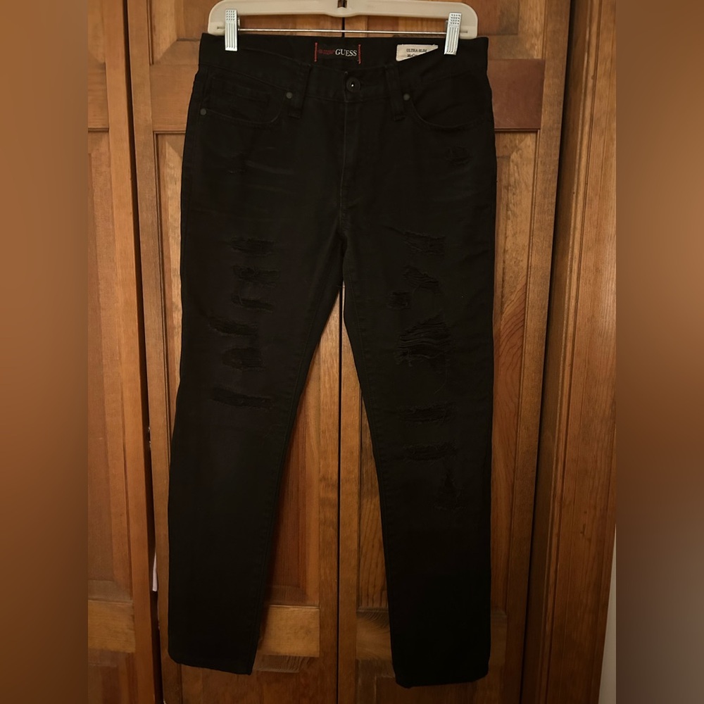 Guess Men's Black 29x36 Distressed Punk Grunge Cotton Slim Fit McCrae Fit Jeans